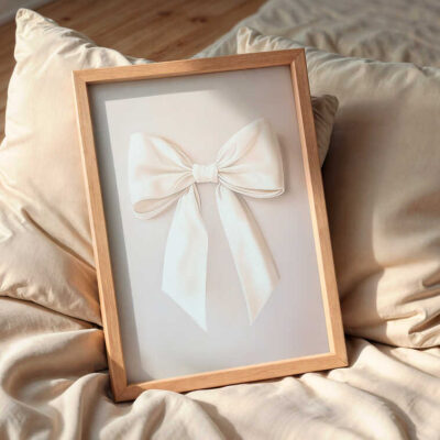 beige-bow-art-frame-on-the-bed