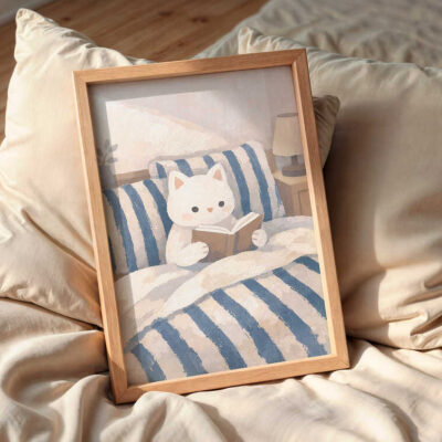 cat-reading-in-bed-wall-art-frame-on-the-bed