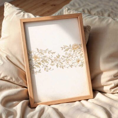 minimalist-floral-wall-art-frame-on-the-bed