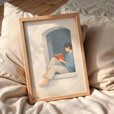 person-reading-wall-art-frame-on-the-bed