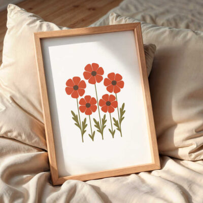 poppy-flower-art-frame-on-the-bed