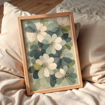 sage-green-flower-wall-art-frame-on-the-bed