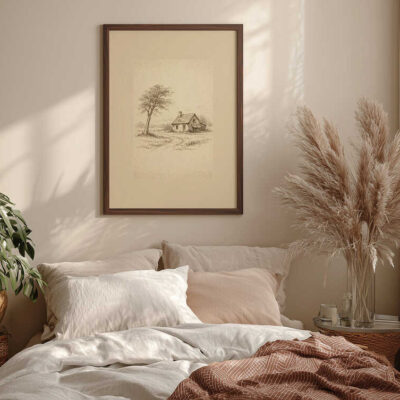 Vintage Minimalist Landscape Sketch Art