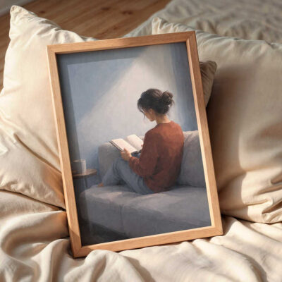 woman-reading-in-bed-wall-art-frame-on-the-bed